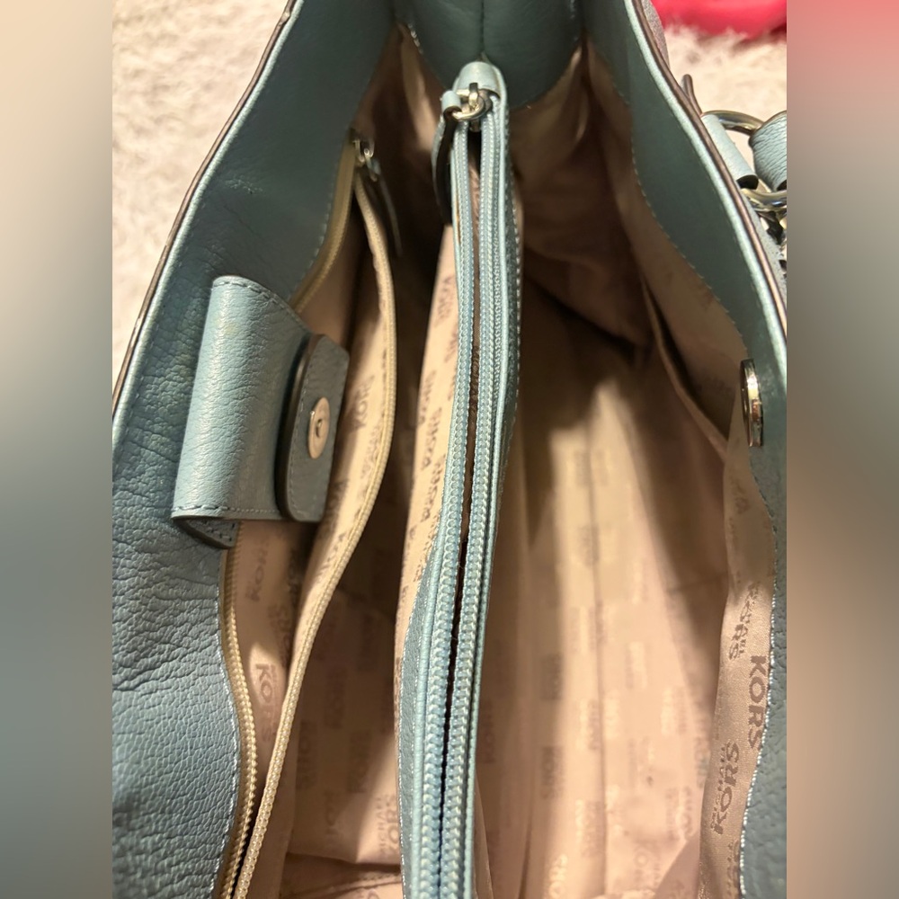 Michael Kors Hamilton Powder Blue Leather Top Handle Large Tote Bag - Picture 10 of 12